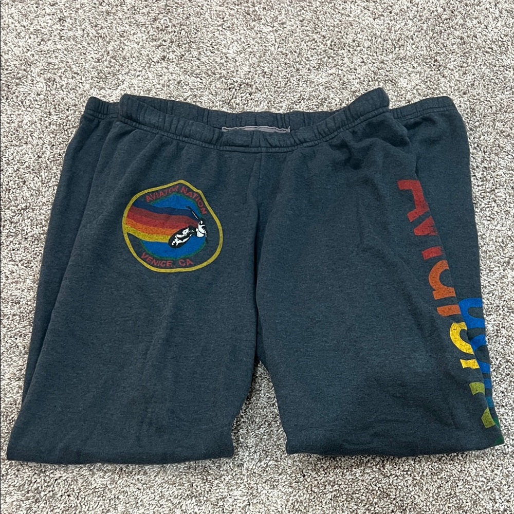 Aviator Nation Black Sweatpants with Multicolor Logo